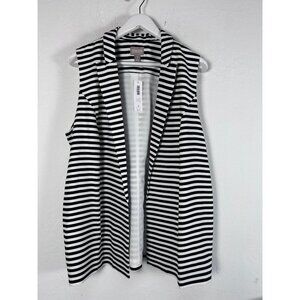 Chico's Womens Black White Stripe Galore Notch Vest Open-Front Size 3 Casual New